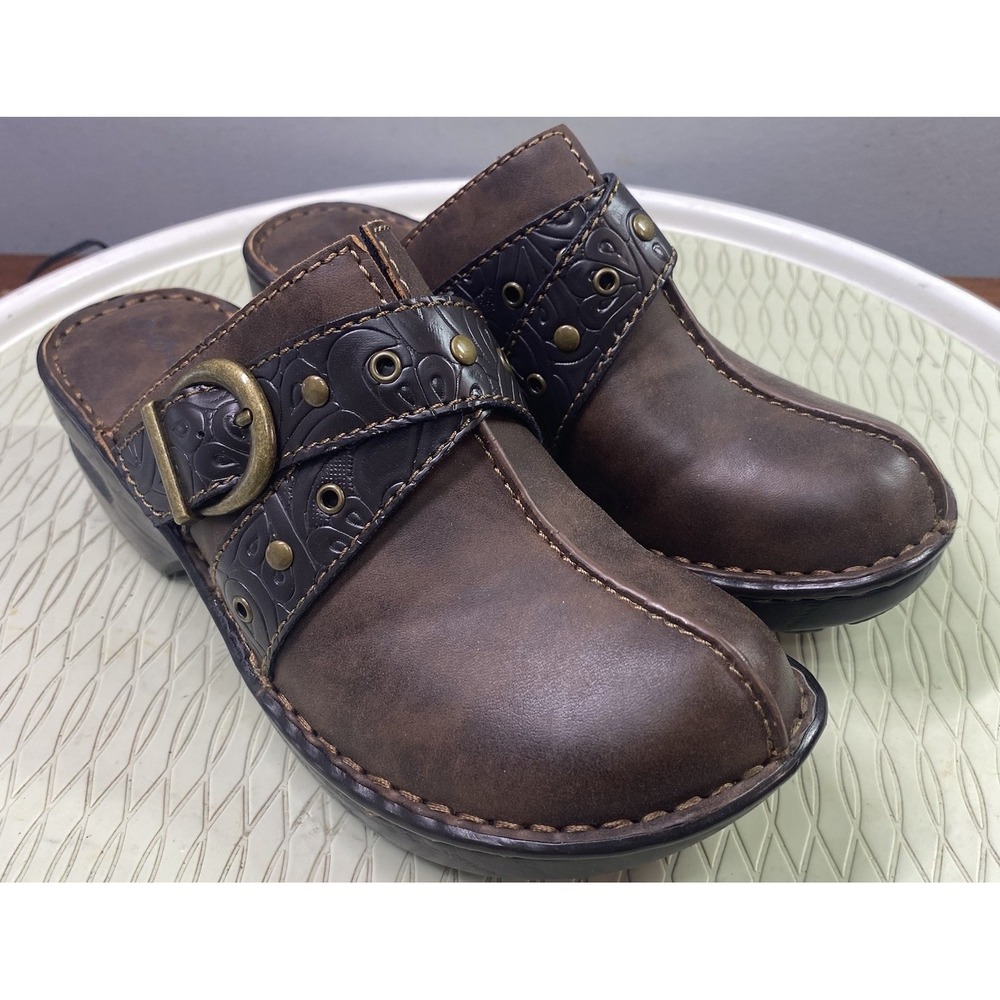 Born B.O.C. Womens Casual Slip On Mule Clogs Brown Wedgeโ Shoes Sz. 7M EUC